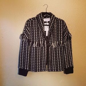 Woven black and white fringe jacket